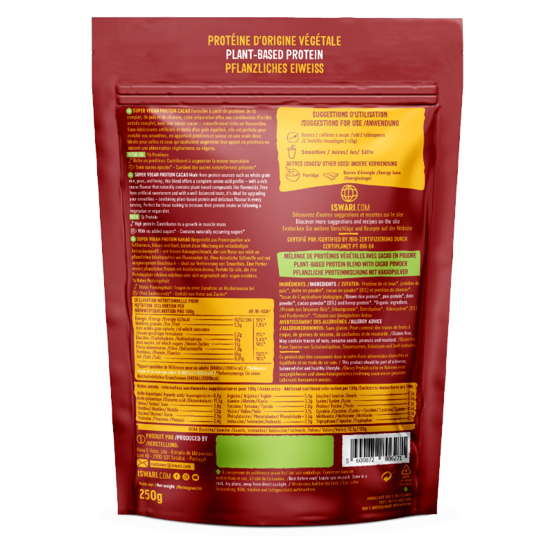Veganes Proteinpulver Kakao BIO 250g - Iswari