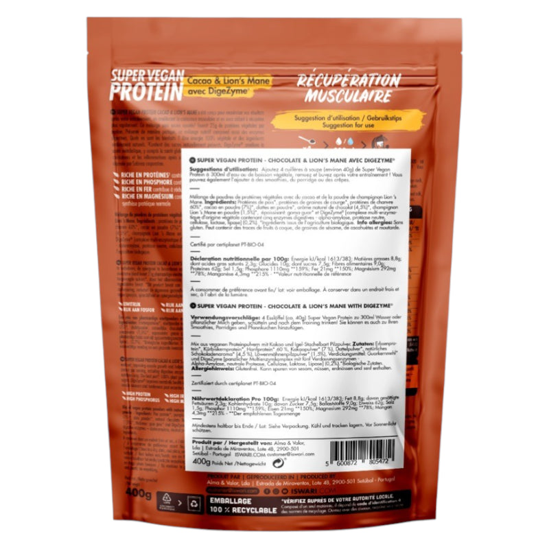 Veganes Proteinpulver Kakao Igelstachelbart BIO 400g - Iswari