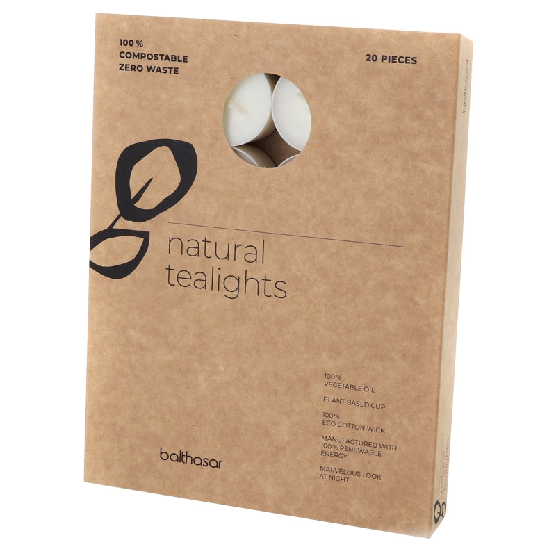 20 weiße Teelichter mit Rapswachshalter 40 x 21 mm - Balthasar