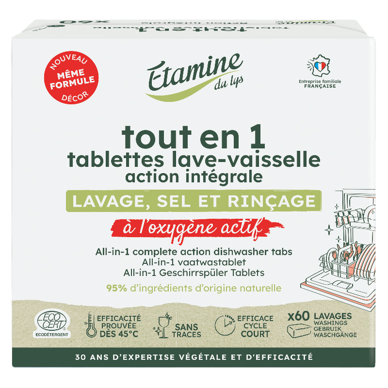 Tablettes lavevaisselle tout en 1 écologiques sans parfum 60 tablettes