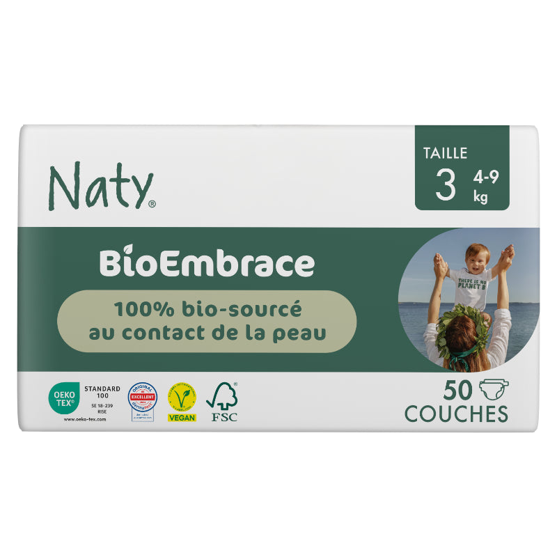 Couches jetables BioEmbrace Taille 3 - 4-9 kg - 50 pièces - Naty