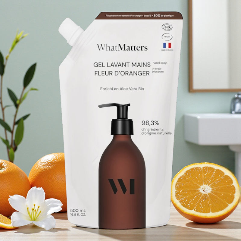 Ökologische Nachfüllpackung für Bio-Orangenblüten-Handwaschgel – 500 ml – What Matters
