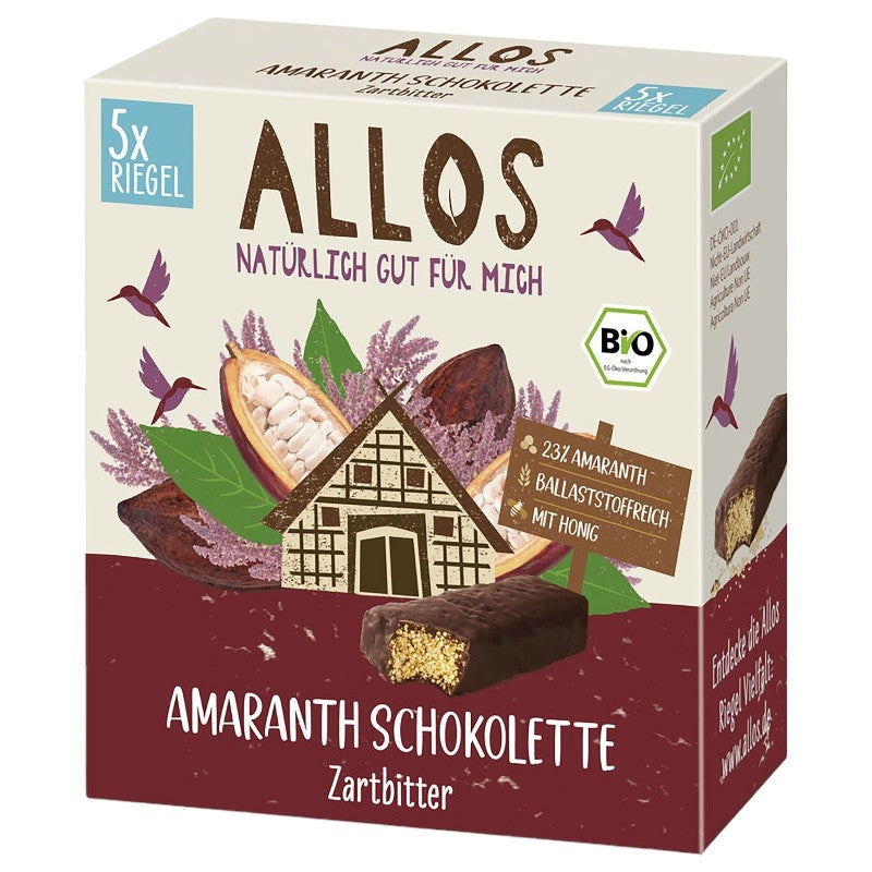 Bio-Amaranth-Riegel aus dunkler Schokolade – 140 g – Allos