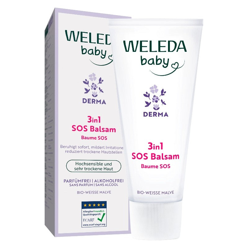 Weleda 3-in-1 Bio-Baby-SOS-Balsam, Mauve und Weiß – 50 ml