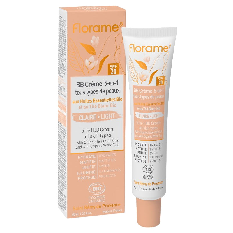 5-in-1 BB Cream Light Shade Organic SPF 20 White Tea - 40ml - Florame