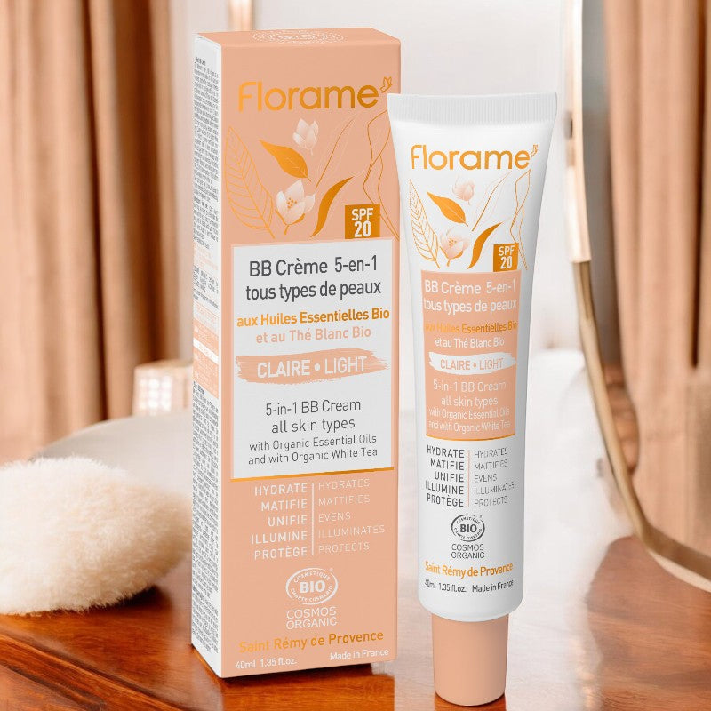 5-in-1 BB Cream Light Shade Organic SPF 20 White Tea - 40ml - Florame