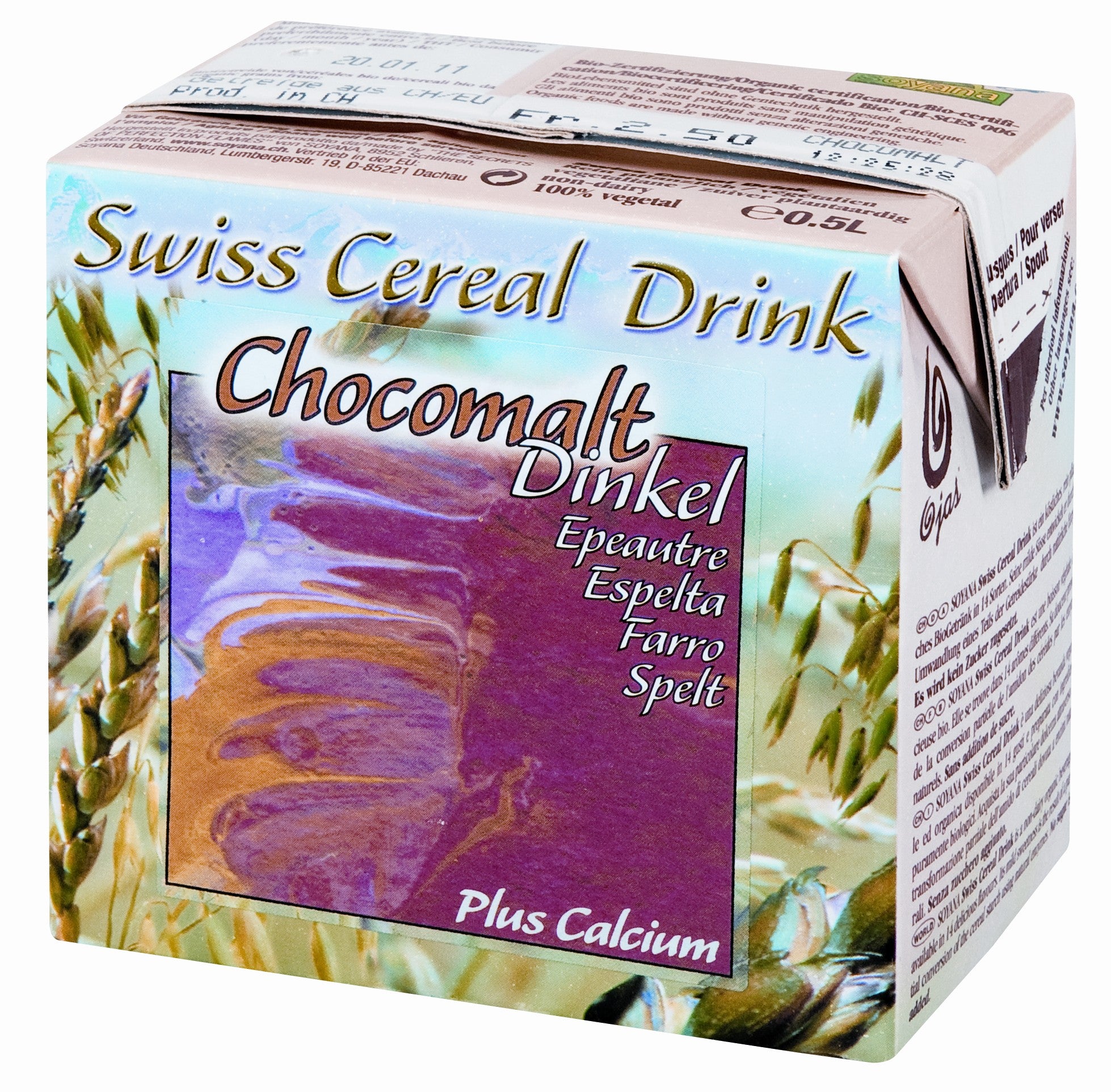 Bio-Dinkelgetränk mit Schokolade und Kalzium – 500 ml – Soyana