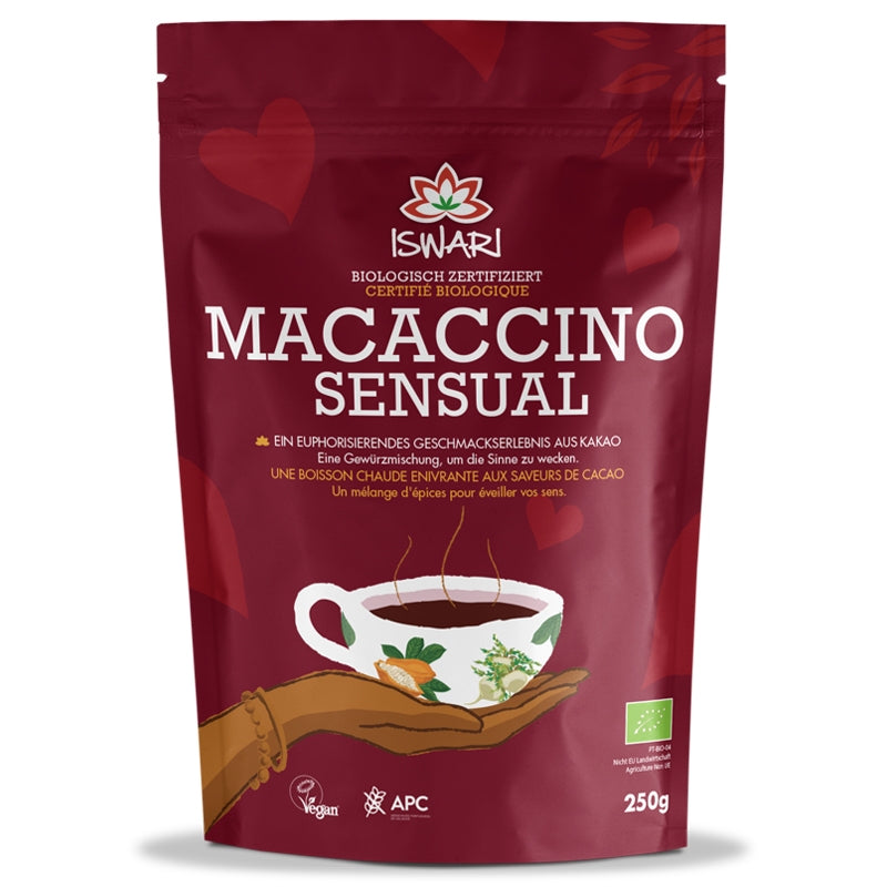 Macaccino Sinnliches Getränk mit Bio-Kakao, Maca und Kokosblütenzucker - 250 g - Iswari