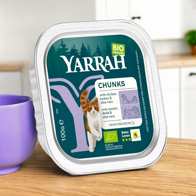 Bouchées poulet & dinde en sauce avec aloe vera pour chat BIO - 100g Yarrah