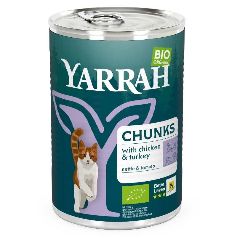 Bouchées poulet & dinde en sauce pour chat BIO - 405g - Yarrah