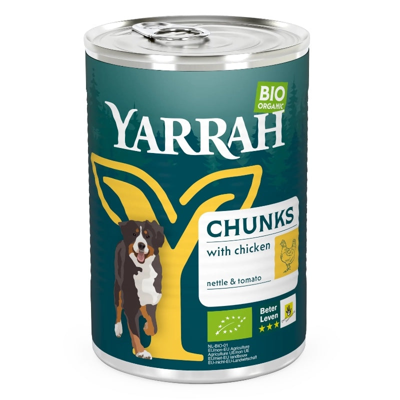 Bouchées poulet en sauce avec orties pour chien BIO - 820g - Yarrah
