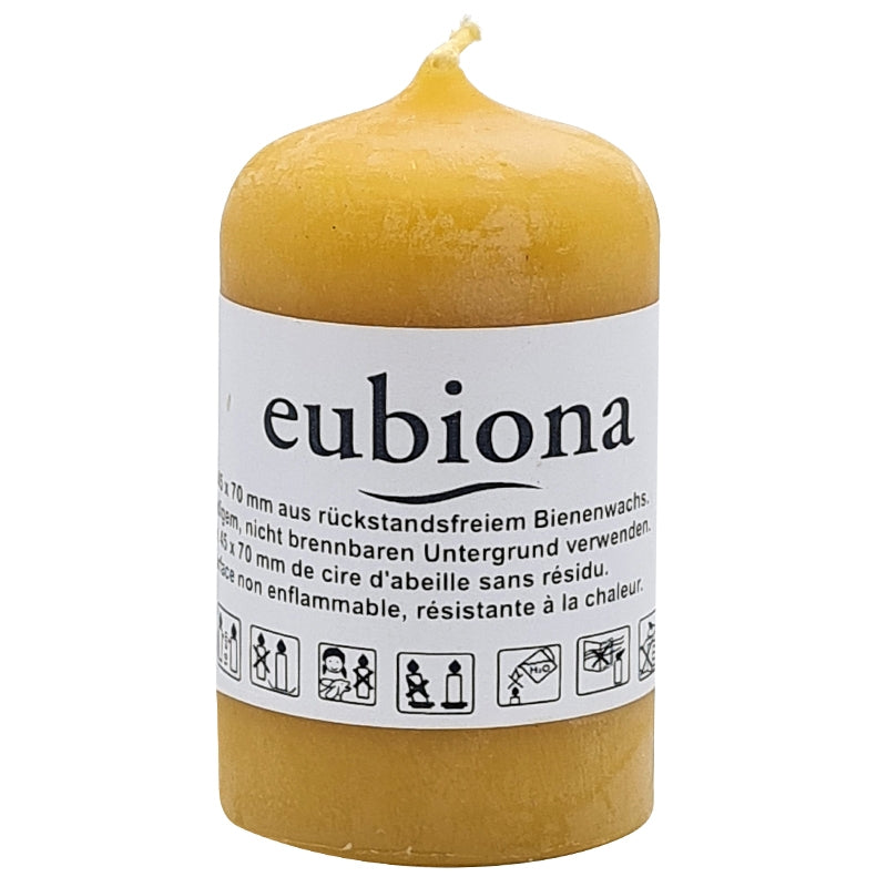 Bougie cylindrique en cire d'abeille naturelle 45 x 70 mm - Eubiona