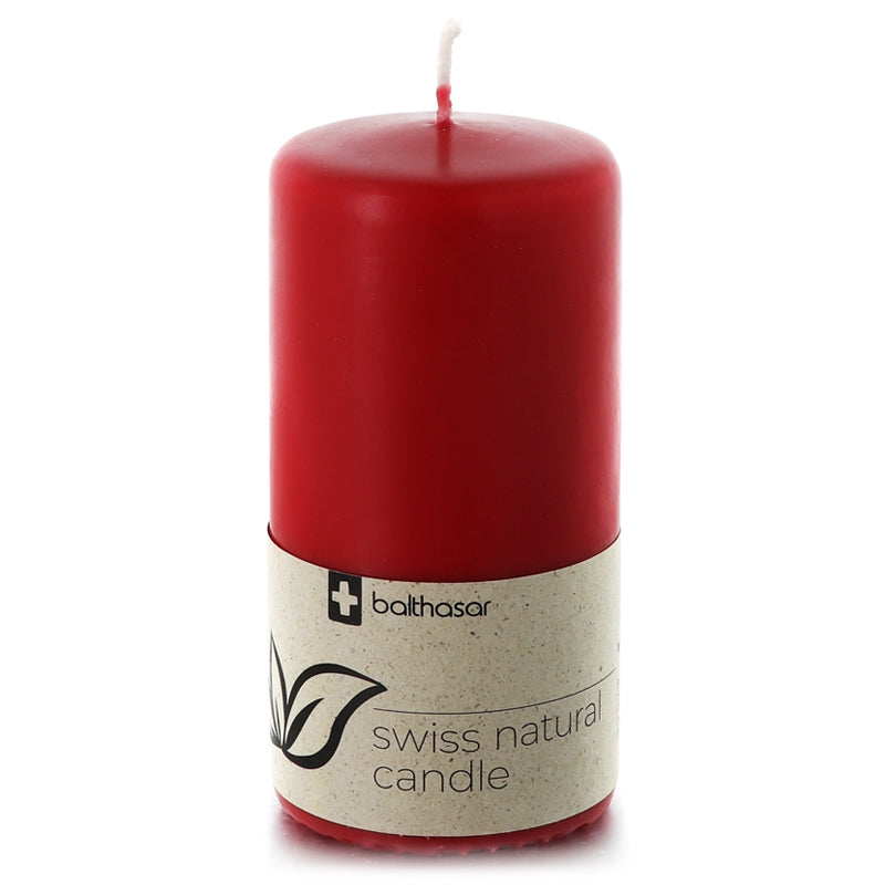 Rote zylindrische Kerze aus pflanzlichem Stearin, 70 x 130 mm - Balthasar