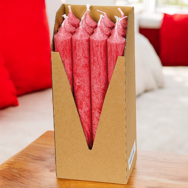 Bougies chandeliers rouges en stéarine BIO 22 x 210 mm - 12 pcs - Eubiona