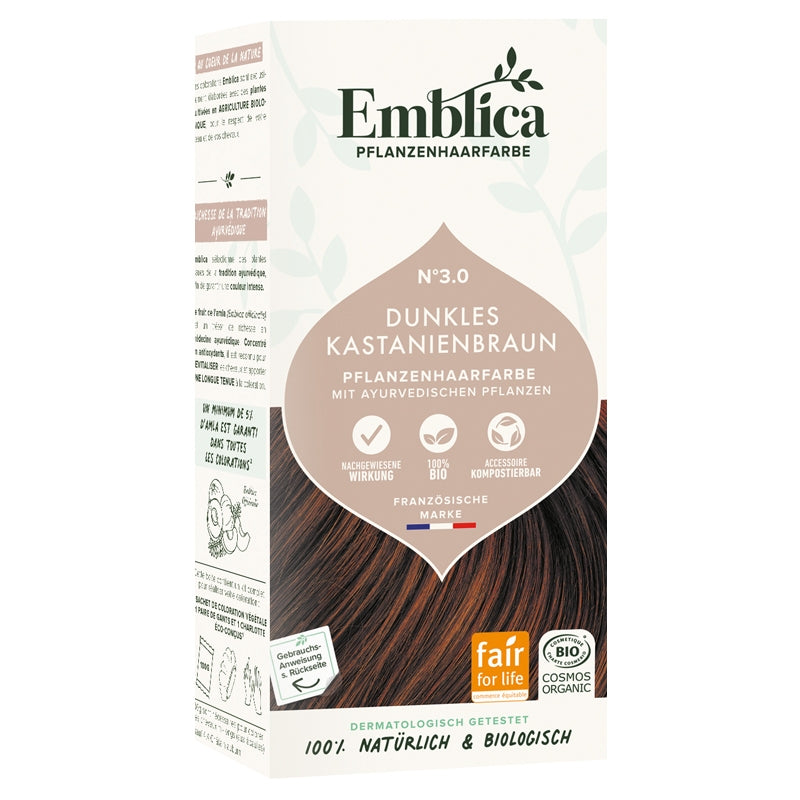 Coloration végétale BIO N°3.0 châtain foncé profond - 100g - Emblica