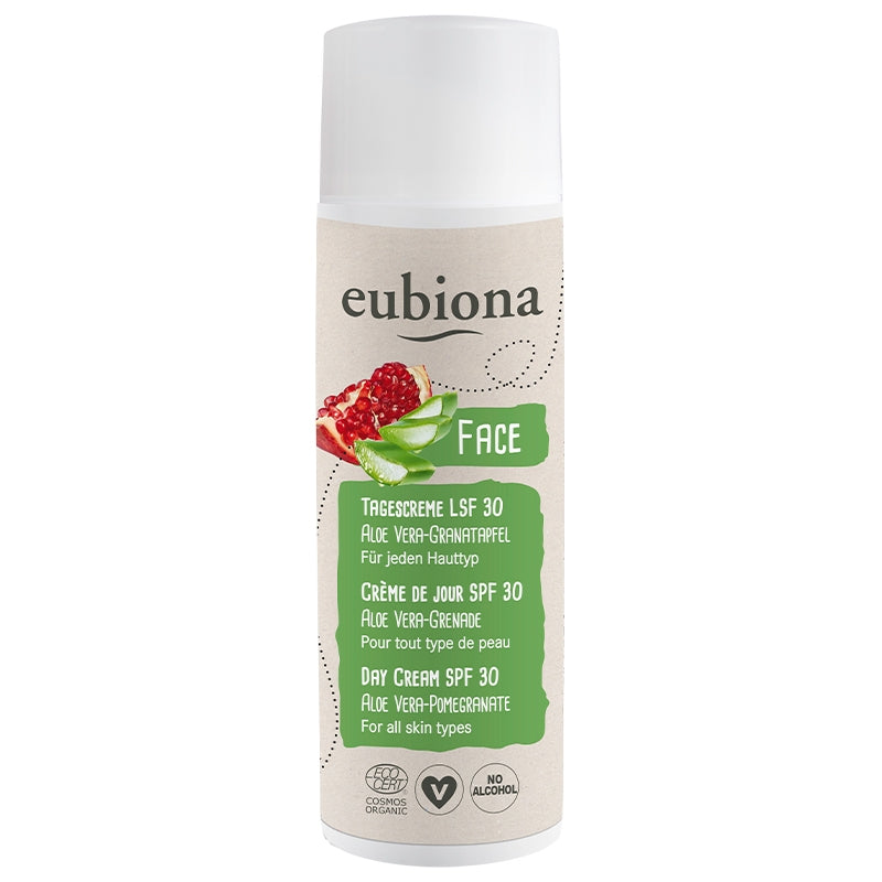 Bio-Tagescreme mit Lichtschutzfaktor 30, Aloe Vera und Granatapfel – 50 ml – Eubiona