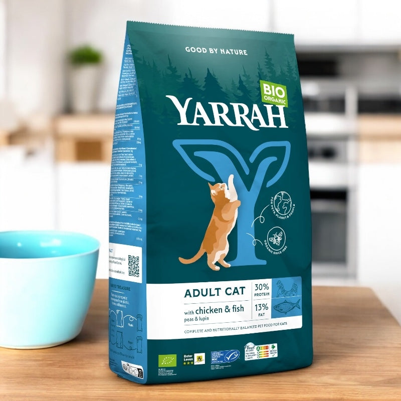 Croquettes poulet & poisson avec céréales pour chat BIO - 800g - Yarrah