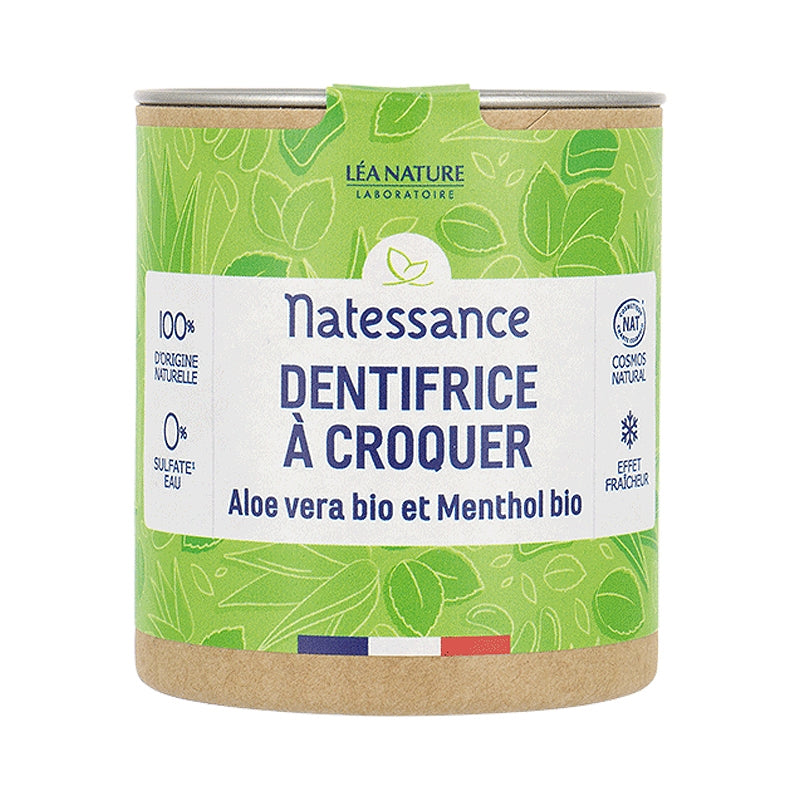 Dentifrice à croquer fraicheur naturel aloe vera & menthol - 80 comprimés - 52g - Natessance