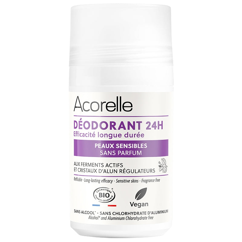 24-Stunden-Roll-on-Deodorant für empfindliche Haut, Bio, ohne Duftstoffe – 50 ml – Acorelle