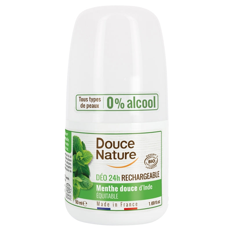 Nachfüllbarer, reinigender Roll-On-Deodorant, Bio-Minze – 50 ml – Douce Nature