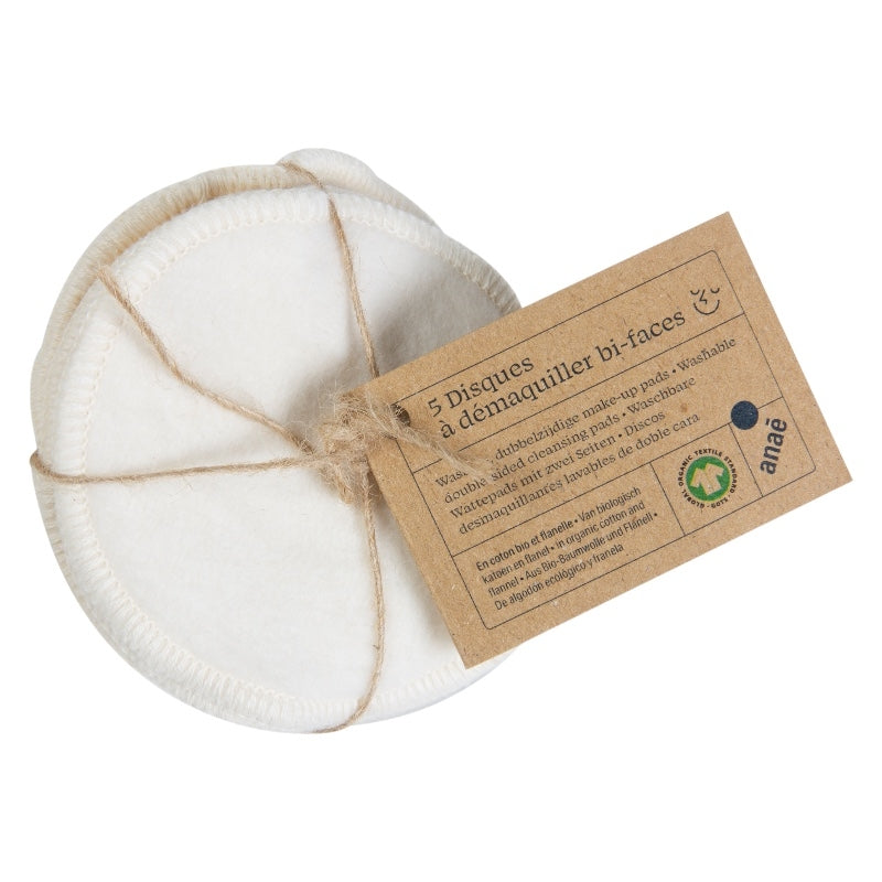 Disques à démaquiller bi-faces lavables en coton BIO - 5 pièces - Anaé