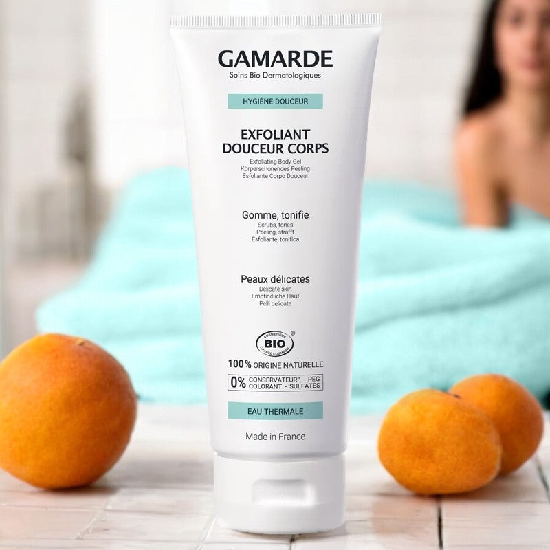 Gamarde Bio-Körperpeeling mit Aprikose und Thermalwasser – 200 g