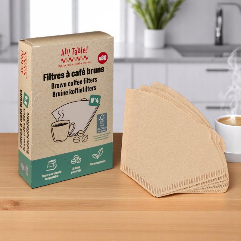 Filtres à café bruns n°4 en papier - 80 pièces - ah table !