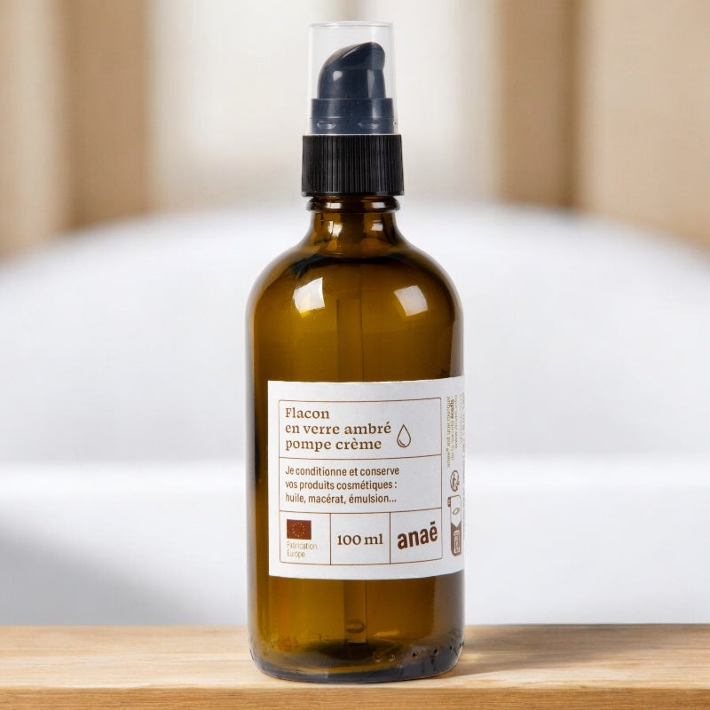Flacon pompe crème en verre ambré 100ml - Anaé
