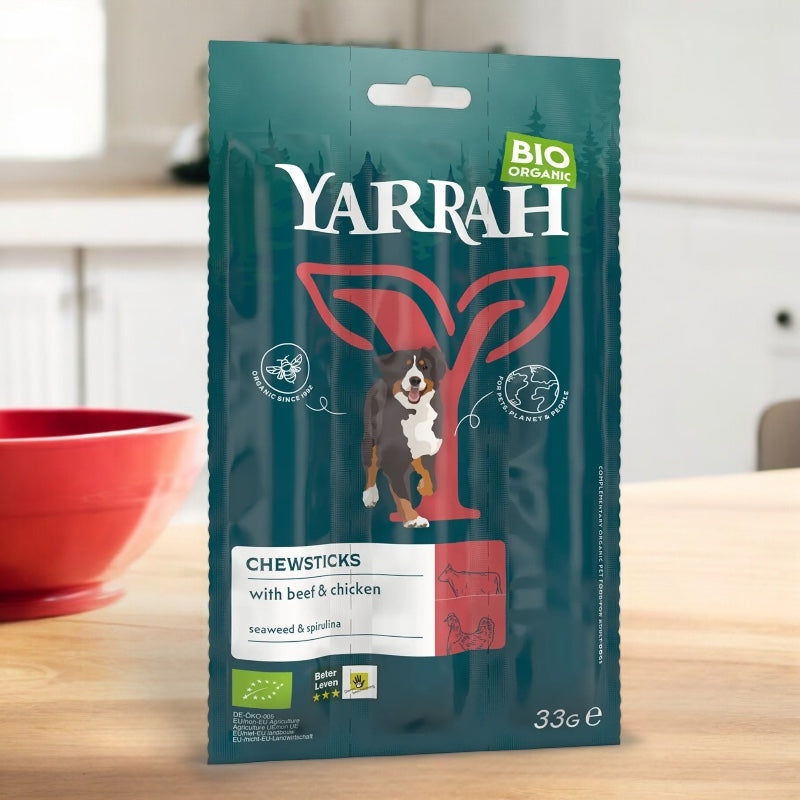 Friandises à mâcher boeuf avec spiruline pour chien BIO - 33g - Yarrah