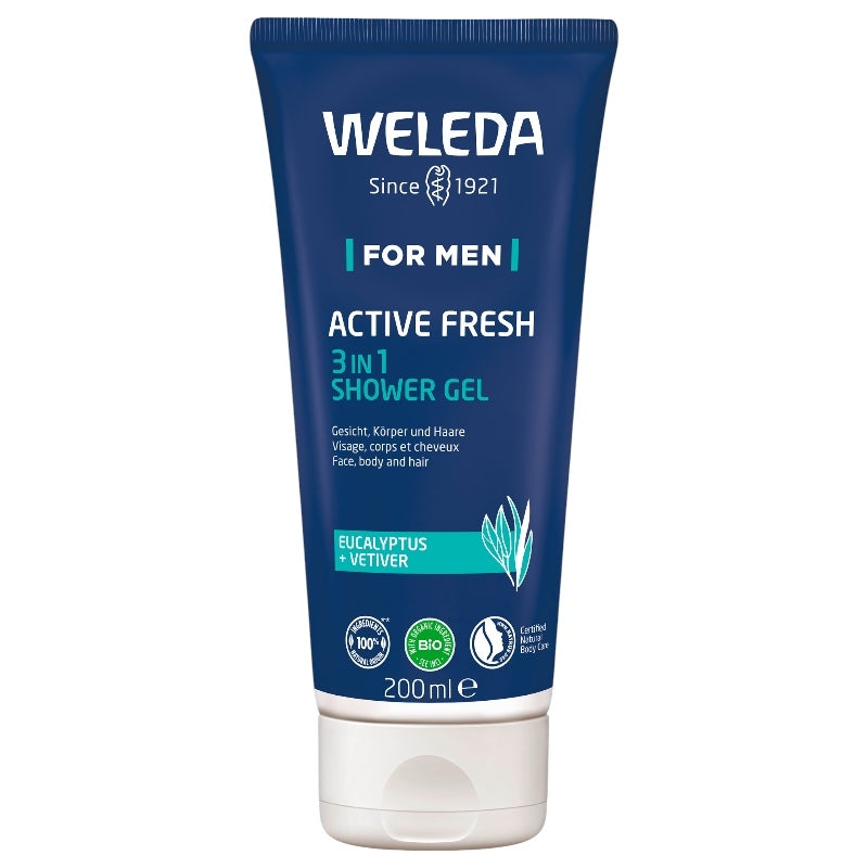 Weleda 3-in-1 Erfrischendes Duschgel für Männer, Bio-Eukalyptus, 200 ml