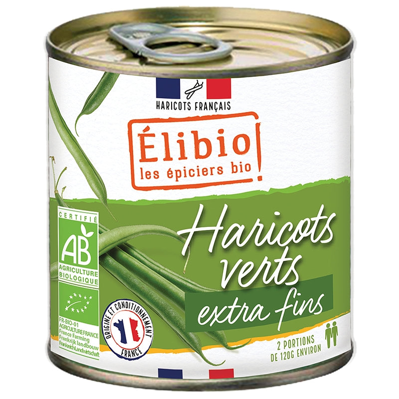 Bio-grüne Bohnen, extra fein, aus der Dose – 400 g – Elibio