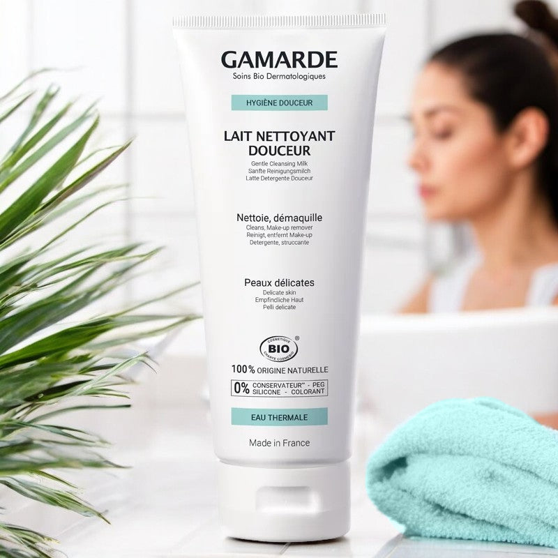 Lait nettoyant douceur BIO palmarosa & eau thermale - 200g - Gamarde