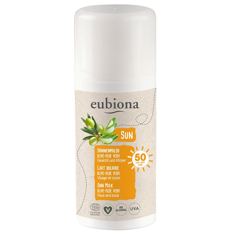 Lait solaire visage & corps IP 50 BIO olive & aloe vera - 100ml - Eubiona