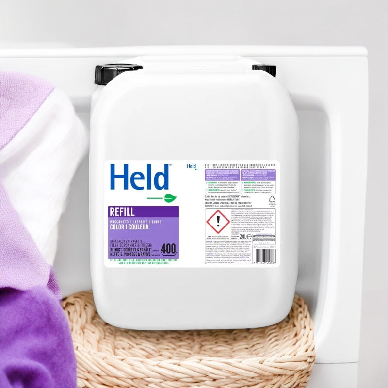 Umweltfreundliches, farbiges Flüssigwaschmittel mit Apfelblüten- und Freesienduft – 20 l – Held