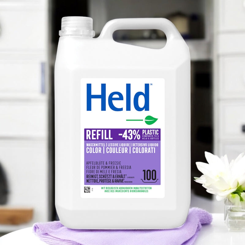 Umweltfreundliches, farbiges Flüssigwaschmittel mit Apfelblüten- und Freesienduft – 5 l – Held