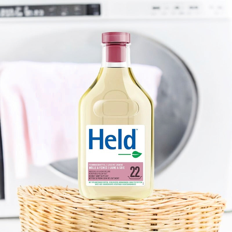 Umweltfreundliches Flüssigwaschmittel für Wolle und Seide, Duftrichtung Wasserlilie und grüne Melone – 1 l – Held