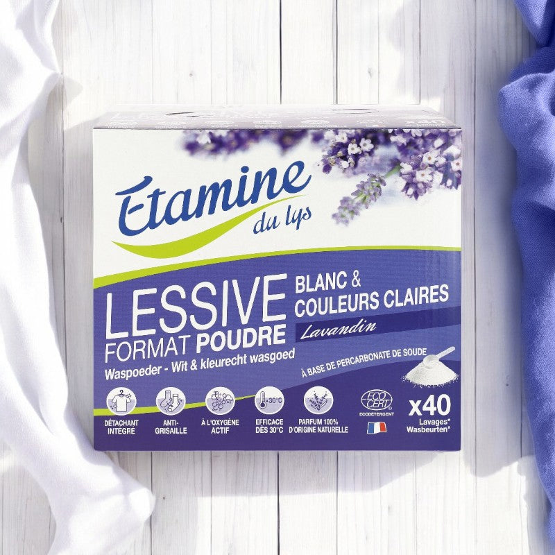 Umweltfreundliches Waschpulver für Weißwäsche und helle Farben, Lavendelduft - 2 kg - Etamine du Lys