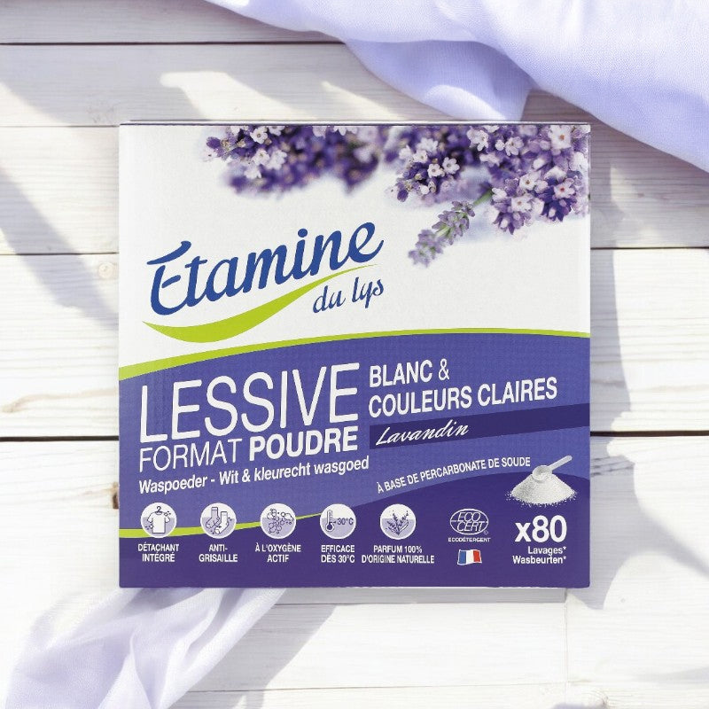 Umweltfreundliches Waschpulver für Weißwäsche und helle Farben, Lavendelduft - 4 kg - Etamine du Lys