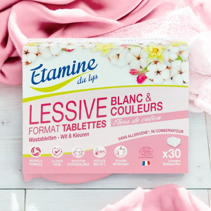 Umweltfreundliche Waschmittel-Tabs mit Baumwollblütenextrakt - 30 Tabletten - Etamine du Lys
