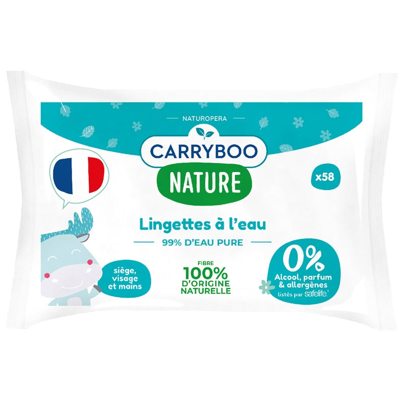 Lingettes à l'eau pure naturel calendula - 58 pièces - Carryboo