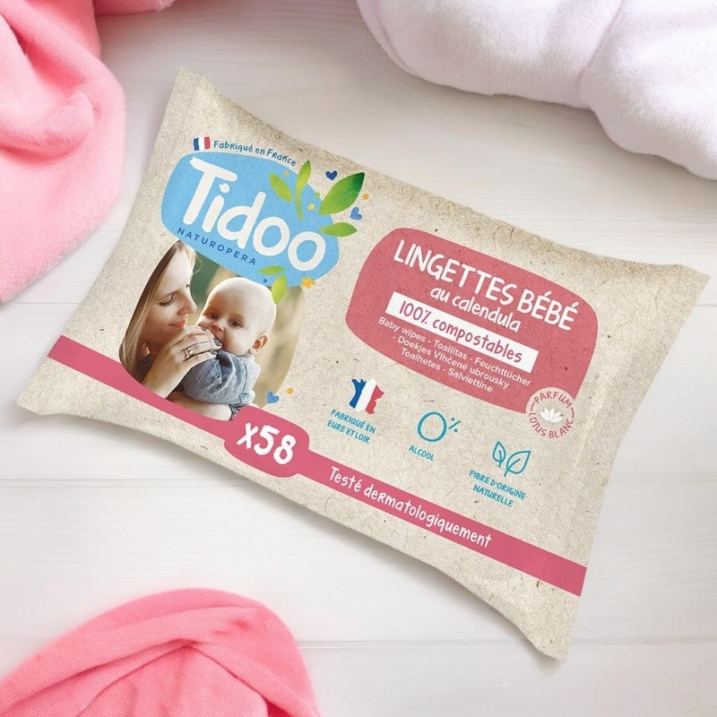 Bio-Babytücher Ringelblume & Weißer Lotus – 58 Stück – Tidoo