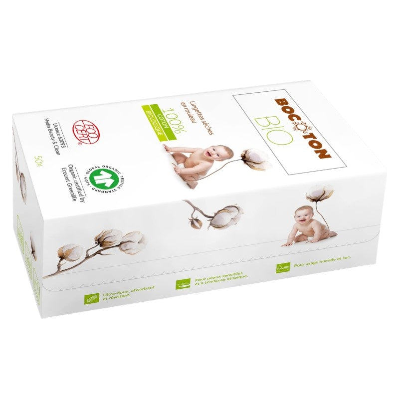 Bio-Baby-Trockentücher, Rolle – 50 Stück – Bocoton