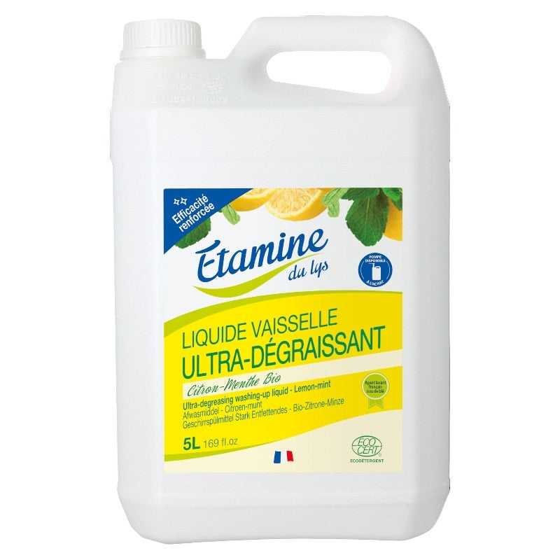 Liquide vaisselle dégraissant écologique citron & menthe - 5l Etamine du Lys