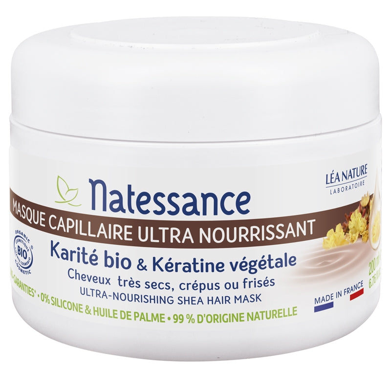 Ultra-pflegende Bio-Haarmaske mit Sheabutter und pflanzlichem Keratin – 200 ml – Natessence