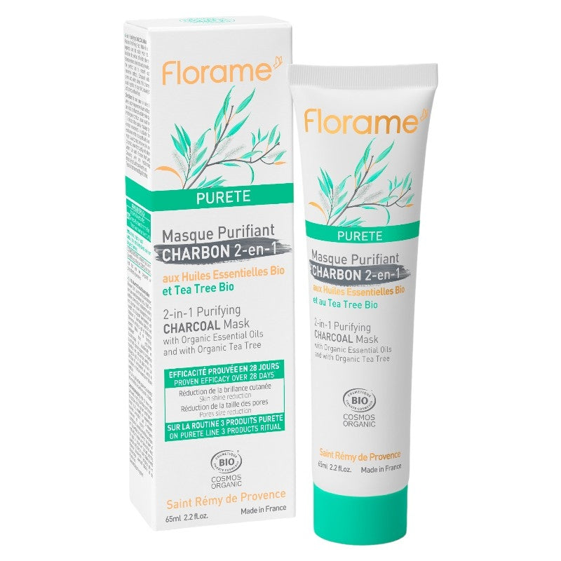 Reinigende 2-in-1-Bio-Aktivkohle- und Teebaum-Maske – 65 ml – Florame