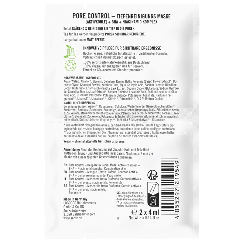Porenverfeinernde Reinigungsmaske mit BIO-Aktivkohle und BHA – 2 x 4 ml – Gesundheit