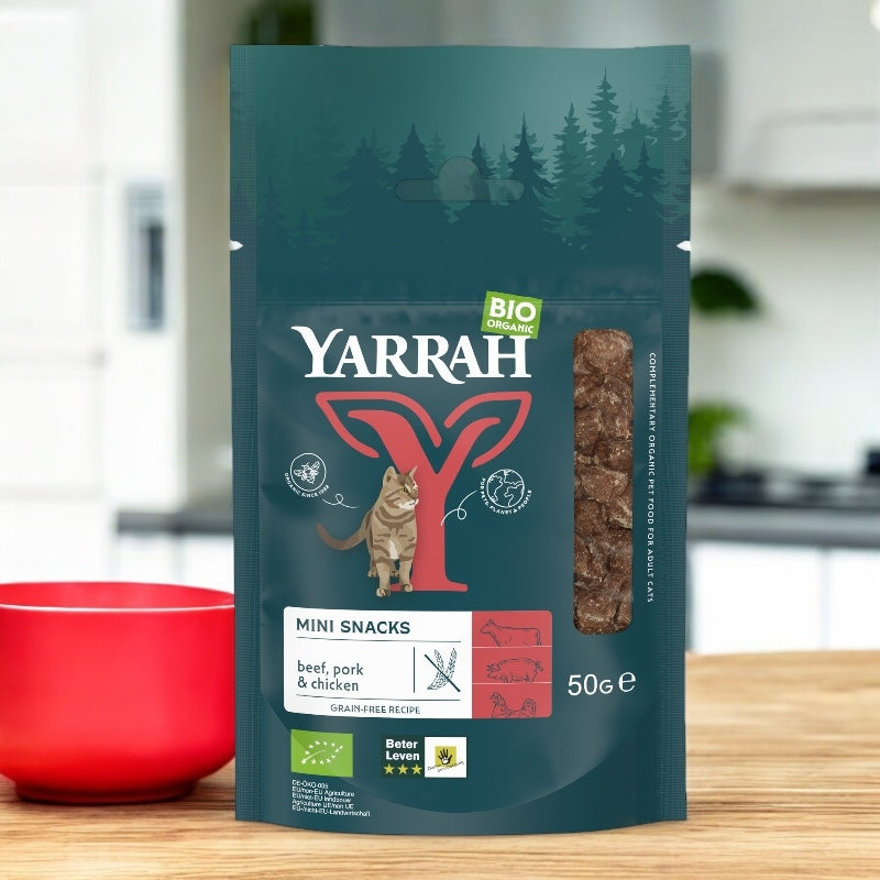 Mini snack boeuf, porc & poulet pour chat BIO - 50g - Yarrah