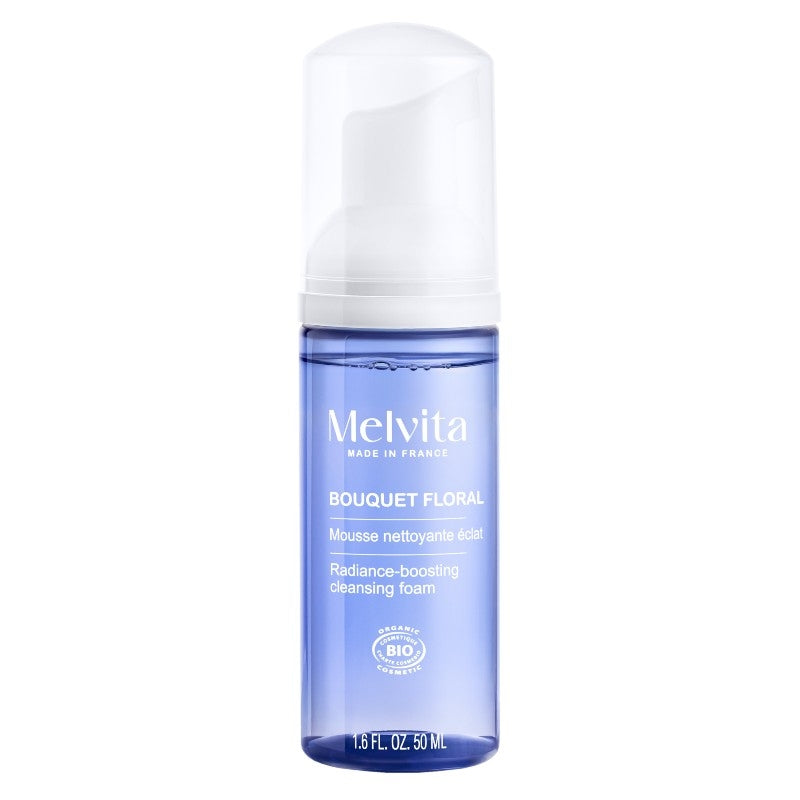 Bio-Reinigungsmousse für strahlende Haut mit Rose & Orangenblüte – 50 ml – Melvita