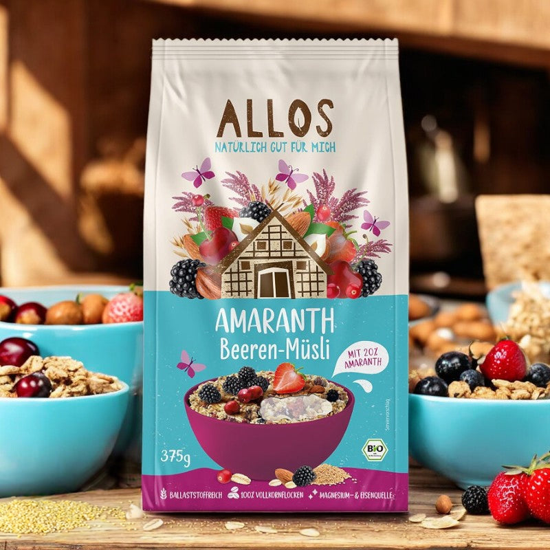 Bio-Müsli mit Amarant und roten Beeren – 375 g – Allos