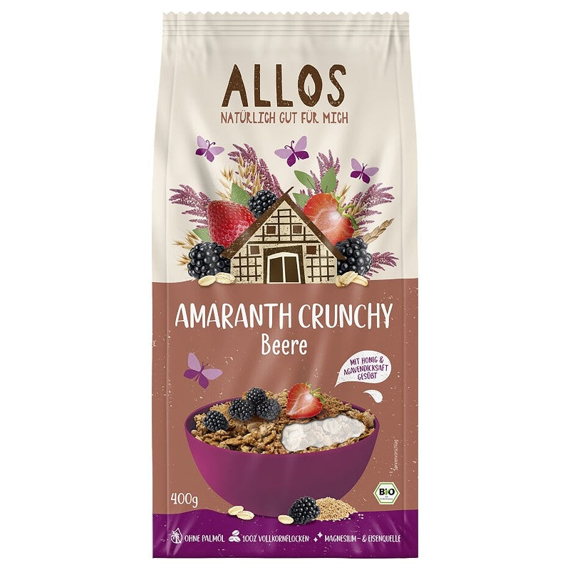Bio-Müsli mit knusprigem Amarant und roten Beeren – 400 g – Allos